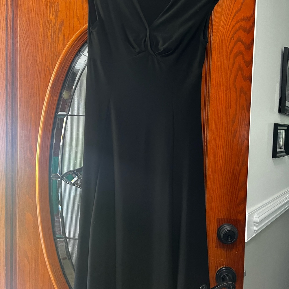 Chaps Black Sheath Midi Dress V-Neck Sleeveless